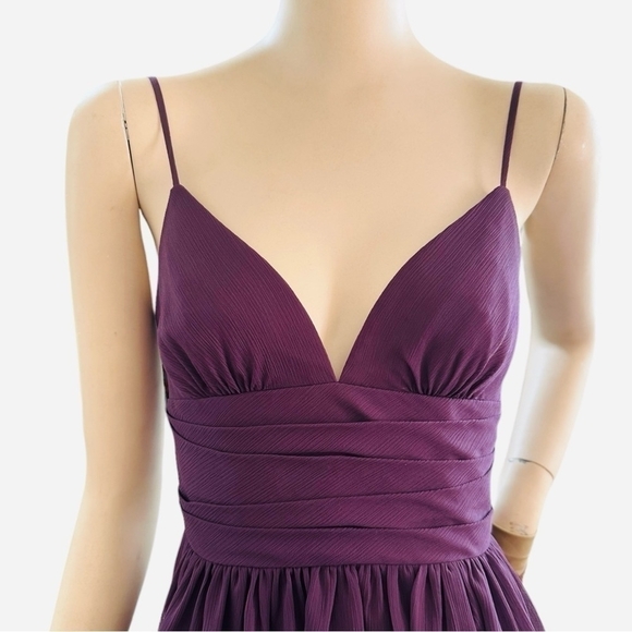 David’s Bridal Purple Straps Fit & Flare Dress Beautiful Sheer Bridesmaid Dress - Picture 11 of 13